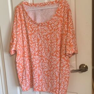 Appleseed's Orange & White Printed Scoop Neck Tee